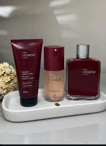 Kit Natura Homem Sagaz Deo Parfum, Body Spray e shampoo cabelo e corpo 