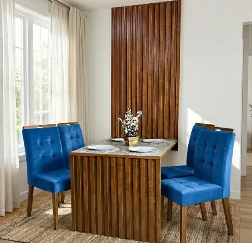 Conjunto de Jantar Siena 4 Lugares com Painel Ripado