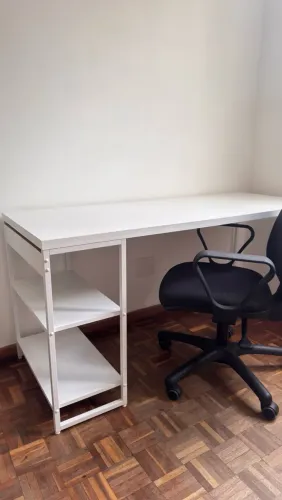 Escrivaninha Mesa Escritório Home Office Com Prateleiras Estilo Industrial Branco