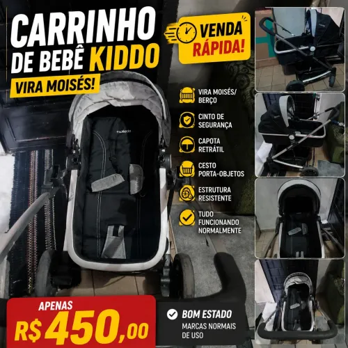 Carrinho de Bebê Kiddo Vira Moisés