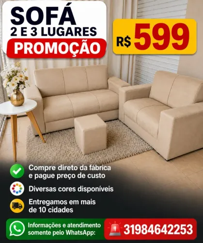 SOFÁ 2 E 3 LUGARES BEGE