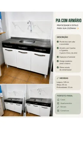 PIA COM ARMÁRIO + CUBA DE INOX
