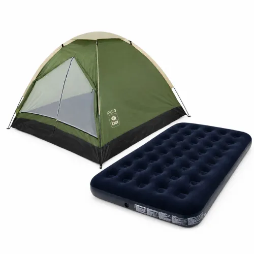 KIT CAMPING BARRACA 4 PESSOAS E COLCHÃO INFLÁVEL CASAL BEL