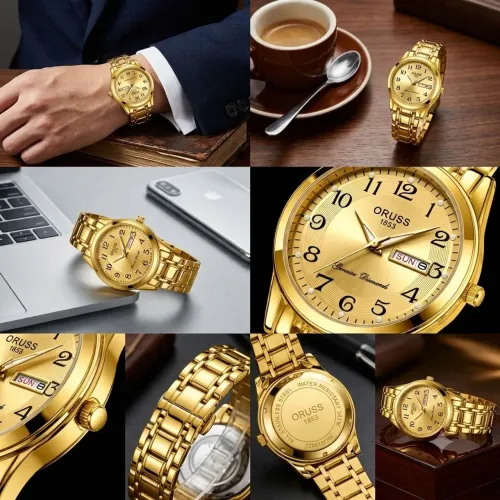 Relógio masculino original em aço resistente à água Dourado entrega grátis