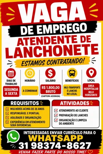 Temos vagas para 12/36 e para segunda a sexta
