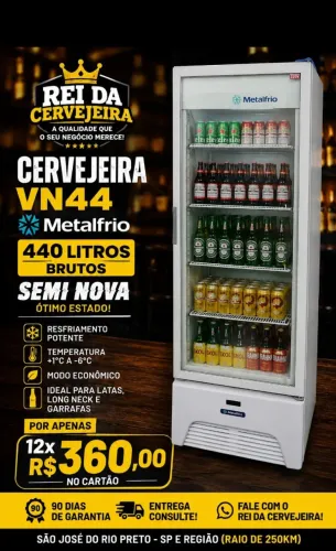Cervejeira metalfrio 440 litros porta vidro semi nova wats * 12xR$360 cartão