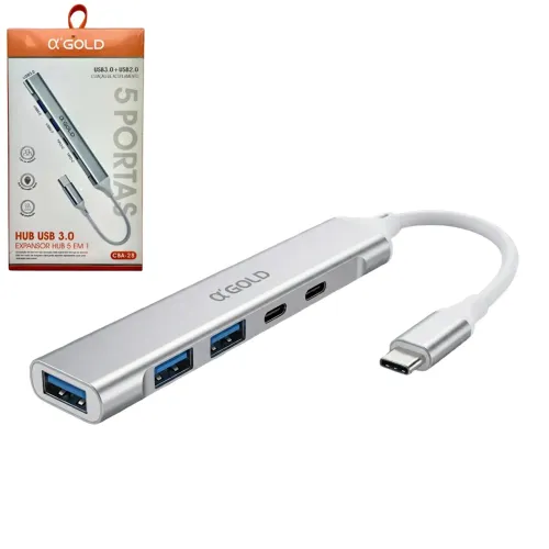 Hub Tipo-C 5 em 1 com 1 porta USB 3.0, 2 USB 2.0 e 2 Tipo-C para Macbook e Notebook 