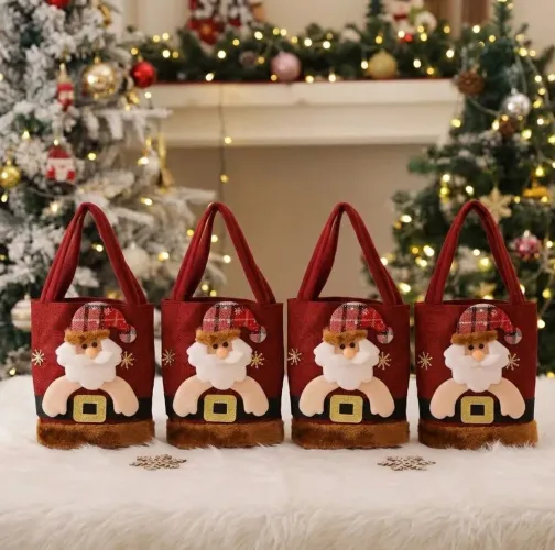 Kit 4 Sacolas Sacolinhas De Presente Natal Papai Noel 3D Com Alça