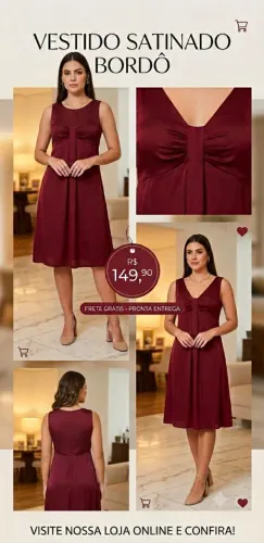 ?O Luxo Supremo: Vestido Bordô 100% Seda Pura