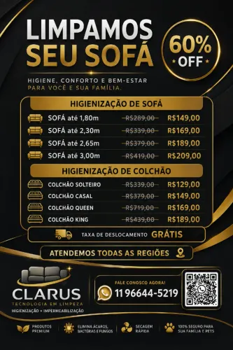 Limpeza de sofás, tapetes e colchões