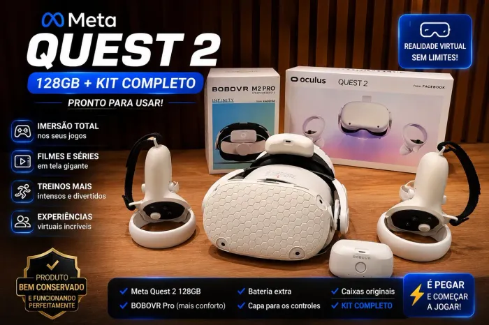 Meta Quest 2 128GB + BOBOVR Pro + Bateria + Acessórios