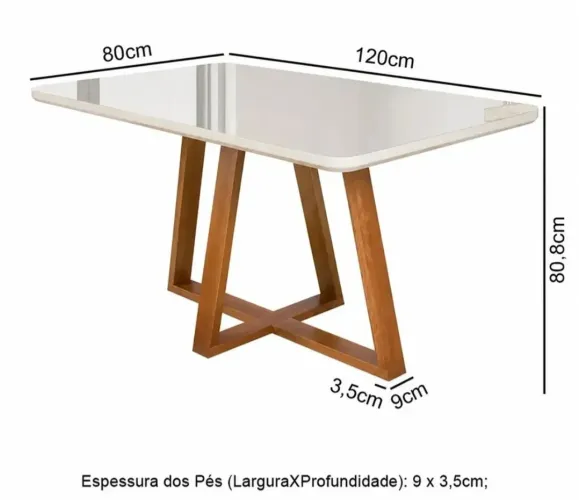 Mesa tampo de vidro 120x80 estado de nova