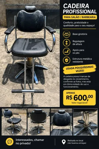 VENDE-SE CADEIRA PROFISSIONAL PARA SALÃO / BARBEARIA