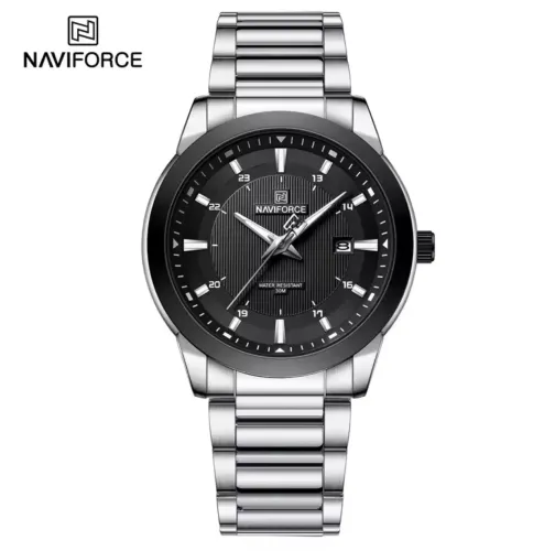 Relógio Masculino NAVIFORCE NF8029 Original Prata Mostrador Preto em Aço