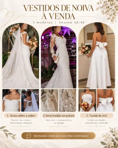 Vestidos de Noiva 38/40 | Modelos Sereia, Bordados e Civil
