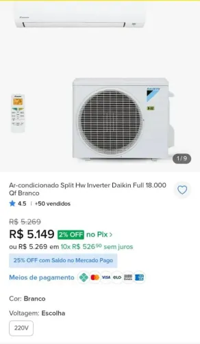 Ar-Condicionado Split HW Inverter Daikin Full 18.000 BTUs