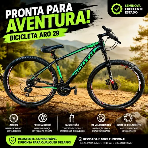 Bicicleta aro 29 alumínio, freio à disco, suspensão, jogo de marcha (21v),