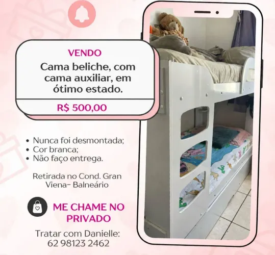 Cama beliche com cama auxiliar, ótimo estado.