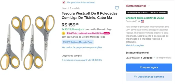 Kit com 4 Tesouras de Titânio Westcott (20 cm / 8 polegadas/Importada dos EUA)