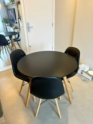Mesa MDF Redonda 90cm + 3 cadeiras