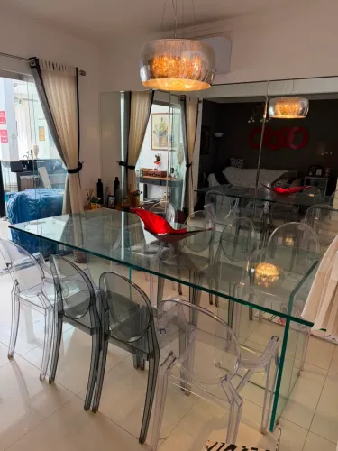 Mesa vidro 15mm luxo sala jantar com cadeiras