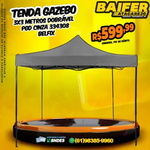 Tenda Gazebo 3x3 Metros Dobrável PGD Cinza 334308 Belfix