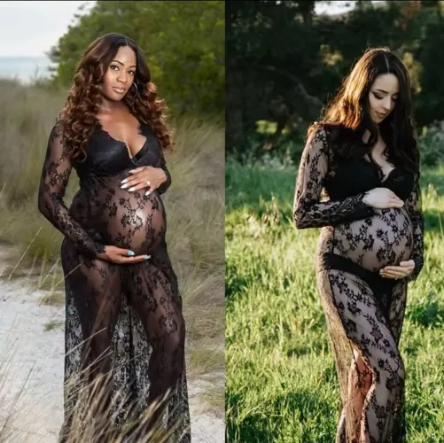 Vestido de Renda Ensaio Gestante Saída de Praia ou Sobreposição Preto 