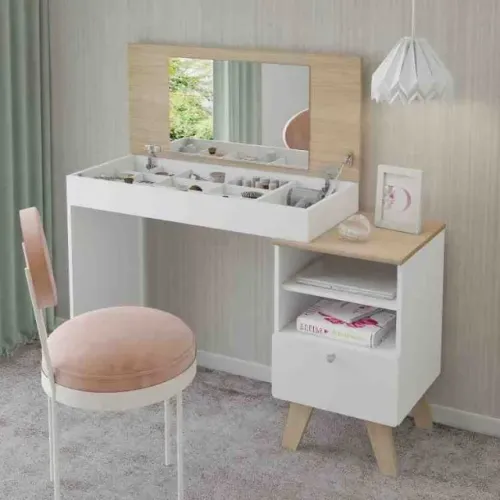 Escrivaninha Penteadeira Dora 1Gv Naturale/Branco Artely - Entrega Rápida!