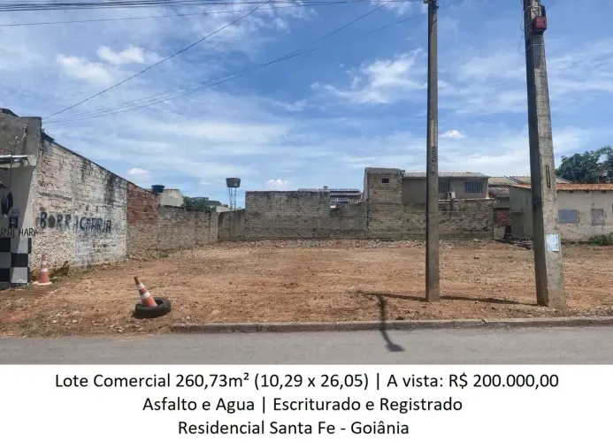 Leia a descrição: Lote Comercial 260,73m² (Asfalto e Agua) Residencial Santa Fe