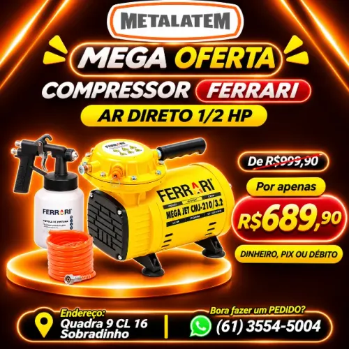 COMPRESSOR DE AR DIRETO FERRARI MEGA JET CMJ-210/3.2 1/2 HP COM KIT DE PINTURA