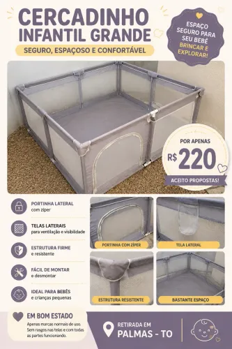 Cercadinho grande de bebê 150 X 130 X 60 com portinha e telas