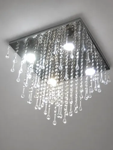Lustre Cristal Acrílico base inox 38x38cm
