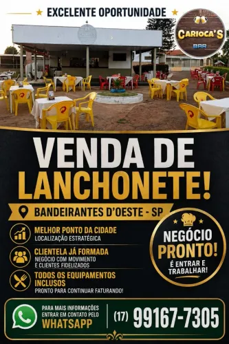 Lanchonete à venda em Bandeirantes D'Oeste-SP | Ponto estratégico + equipamentos