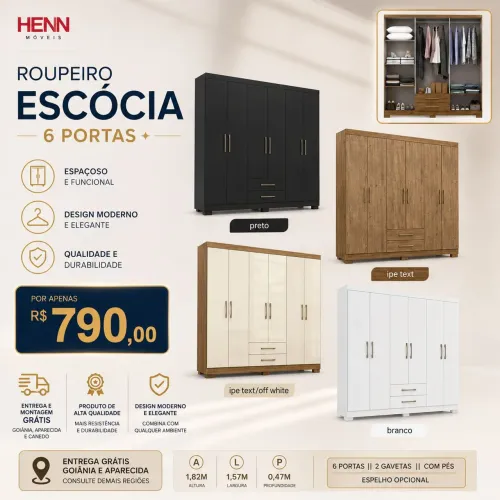 Guarda roupa Escócia - Montagem grátis