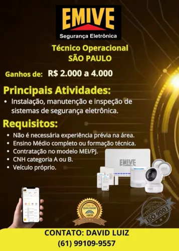 ? Vaga: Técnico Instalador e Vistoriador de Sistemas de Smart Alarme