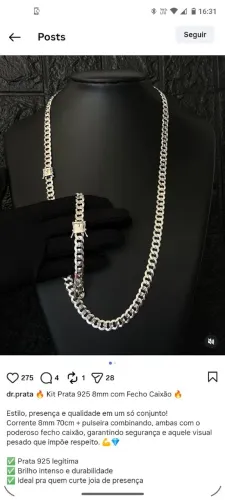 Prata 925 corrente e pulseira 8mm 70 cm 