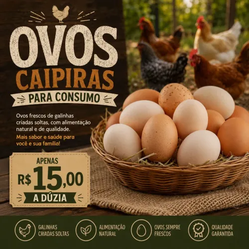 OVOS CAIPIRAS PARA CONSUMO - R$ 15,00 A DÚZIA