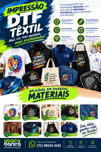 Personalização de camisas, bonés, ecobags, bolsas, mochilas entre outros