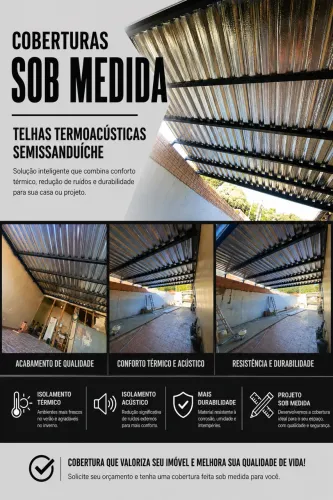 Cobertura sob medida com telhas termoacústicas semissanduíche