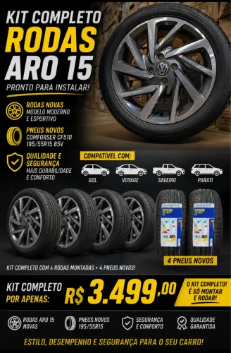 Rodas aro 15 4/100 Volkswagen gol , Voyage ,Saveiro + pneus novos 