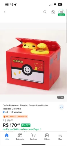 Cofre Pokemon Pikachu Caixa Música Rouba Moedas Cofrinho
