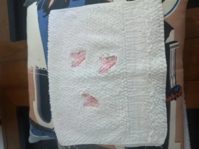 Toalha de mão Felpuda Com Apliques de Borboletas Rosa e Barra Detalhe de Bordado Inglês 