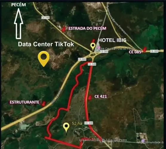 área na entrada do Pecém e ao lado do data center tiktok
