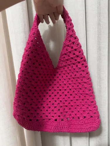bolsa crochê rosa