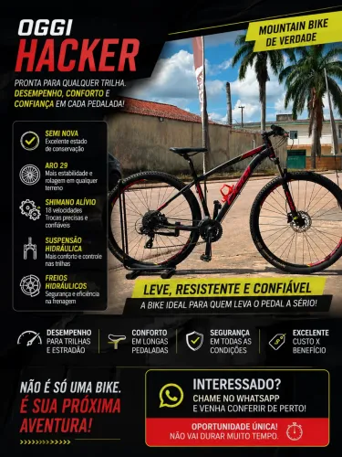Bicicleta OGGI Hacker Aro 29 Tam. 17 | Shimano Alivio 18v | Freio Hidráulico