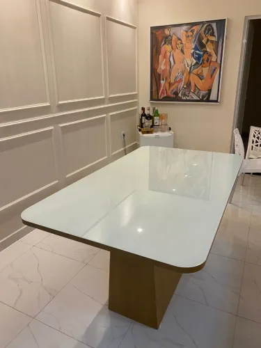 Mesa de Jantar Retangular Luxo 100%Mdf com vidro Laqueado