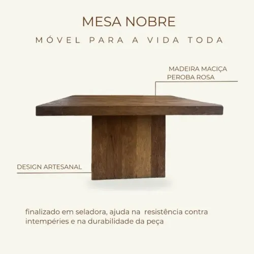 Mesa de Jantar Em Madeira Maciça Peroba Rosa 160x160x80cm