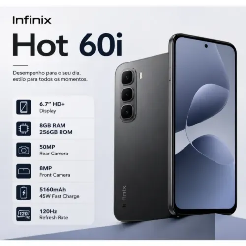  Hot 60i 256GB+4+4RAM R$ 1.099,00 A VISTA (Preto)