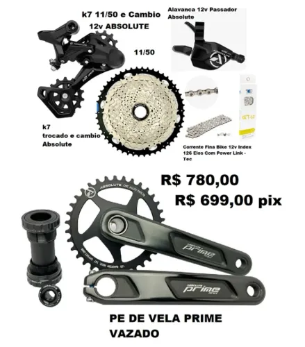 Kit Grupo Absolute GTA 12v Completo Mtb 1x12v C/ Corrente TEC Nota Fiscal