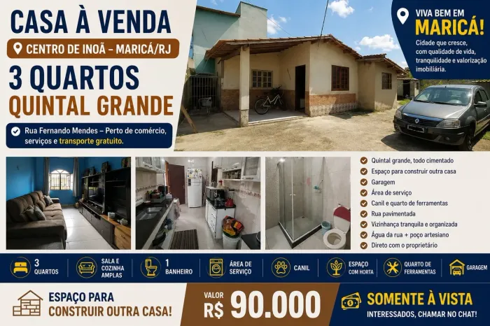 Casa à venda em Maricá - 3 quartos e quintal grande